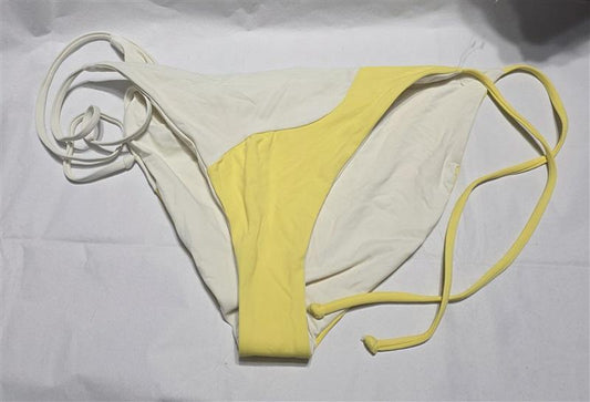 NWOT L*Space XL Dani Yellow White Reversible Tie Side Bikini Bottom 132437