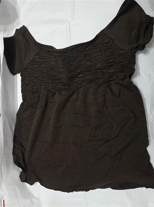 NWOT Last Tango S/M Ruched Baby Doll Brown SS Top 132449