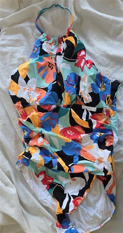 NWTD Anne Cole 16 High Neck With Keyhole 1Pc Tropical Print Swimsuit 132468