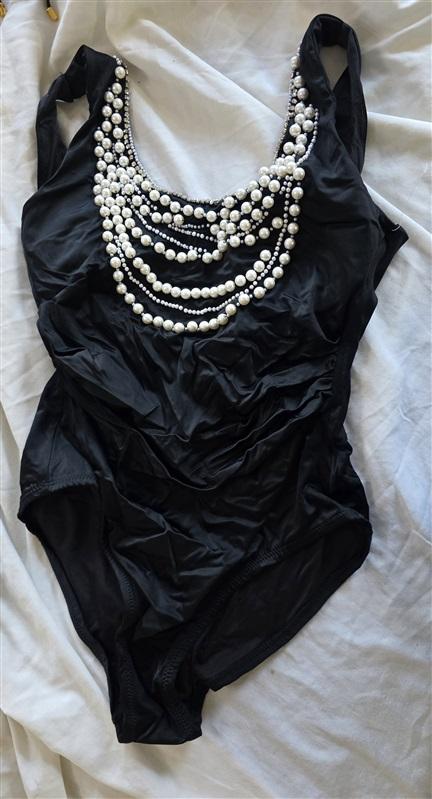 NWOT Boston Proper Amita Naithani M Pearl & Rhinestone 1PC Swimsuit 132472