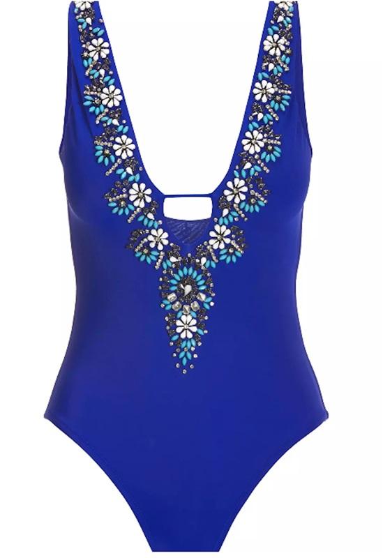 NWOTD Boston Proper Amita Naithani L Embellished Plunge 1PC Swimsuit 132474