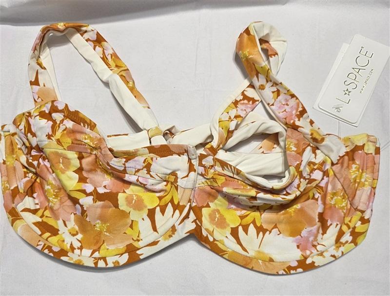 NWT L*Space Large Cabernet Camellia Floral Bikini Swim Top 132475