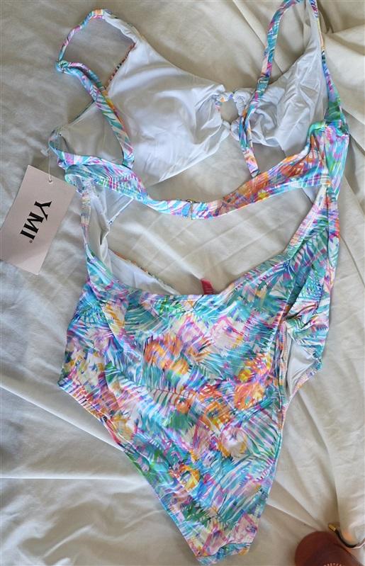 NWT YMI 1X Tropical Palm Pink Green Blue RING MONOKINI 1pc Swimsuit 132482