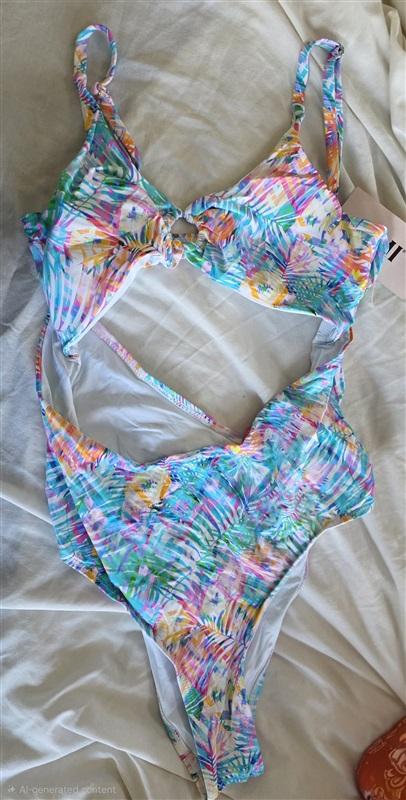 NWT YMI 1X Tropical Palm Pink Green Blue RING MONOKINI 1pc Swimsuit 132482