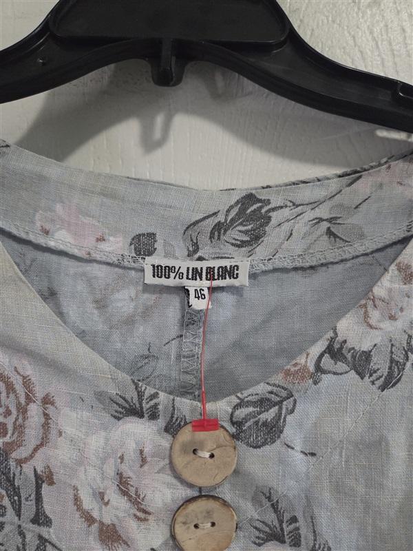 NWOT Lin Blanc 46 100% Linen Floral Roses Lagenlook Dress 132491