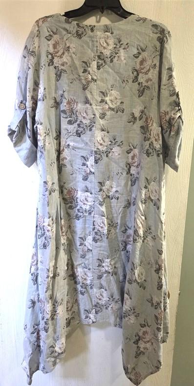 NWOT Lin Blanc 46 100% Linen Floral Roses Lagenlook Dress 132491