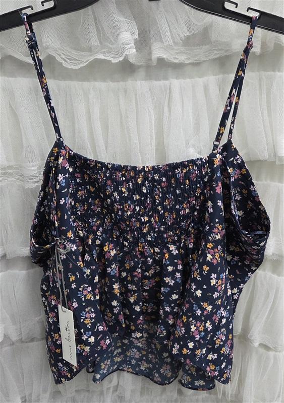 NWT Nine Britton XXL Floral Peplum Tank Top Navy Blue 132494