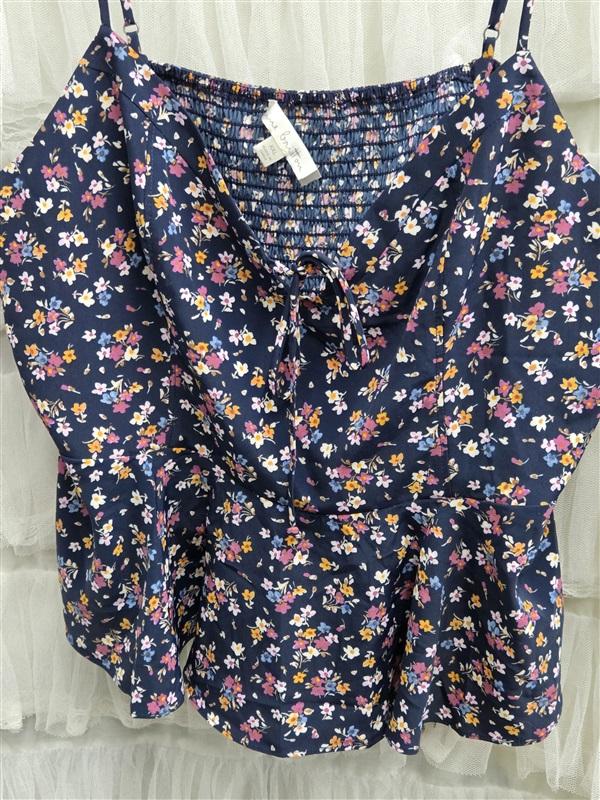 NWT Nine Britton XXL Floral Peplum Tank Top Navy Blue 132494