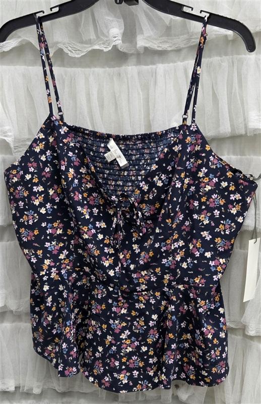NWT Nine Britton XXL Floral Peplum Tank Top Navy Blue 132494