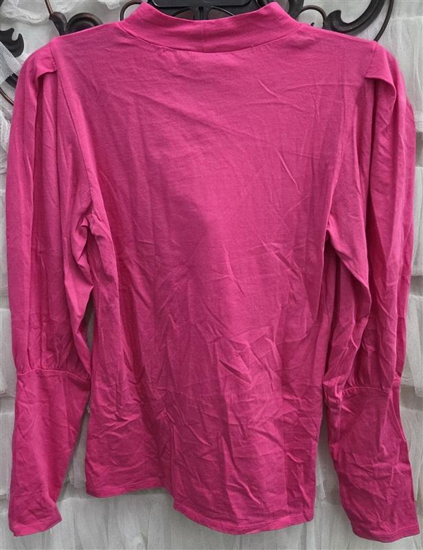 NWT Bobi M Mock Neck Pleated Shoulder Long Sleeve T Shirt Pink 132497