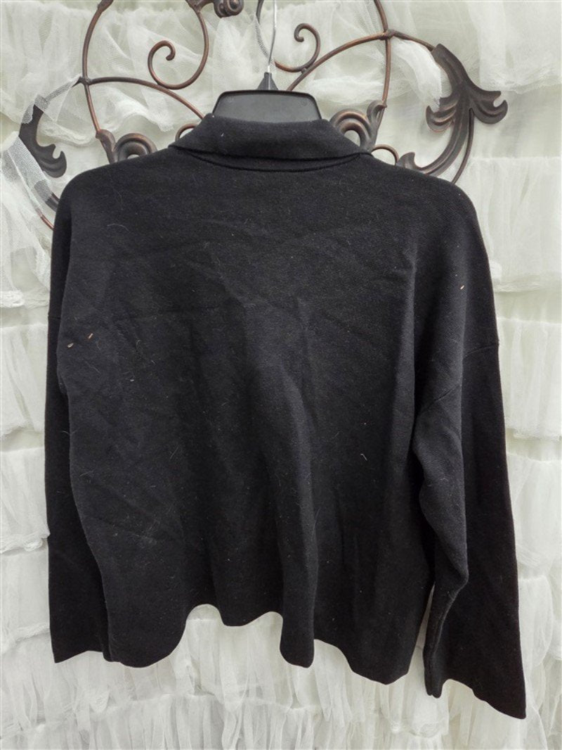 NWT Eileen Fisher L Notched Collar Silk Cotton Blend Cardigan Black 132498