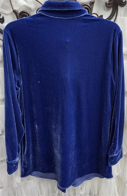NWOT Soft Surroundings SM Blue Velvet Button Up Shirt Stretch Tunic 132501