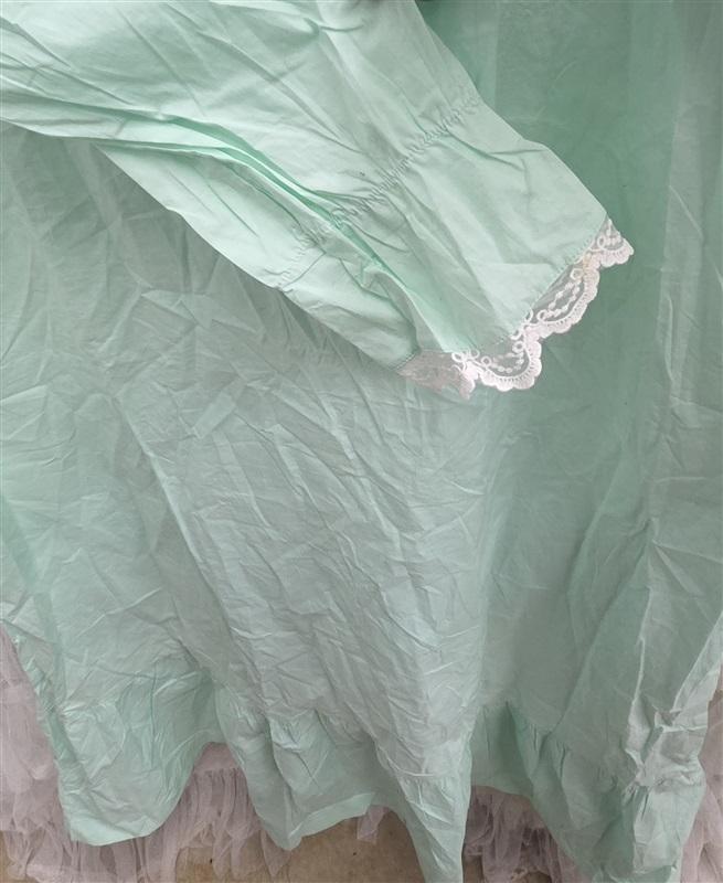 NWT Ekouaer XL Mint Green Cotton Lace Trim Button Front Nightgown 132502