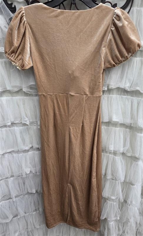 NWOT Lulus XS Idyllic Poise Blush Pink Velvet Puff Sleeve Lace Midi Dress 132503