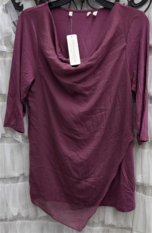 NWT Soft Surroundings S Petite Overlay Cowlneck Timeless Tunic Berry 132505