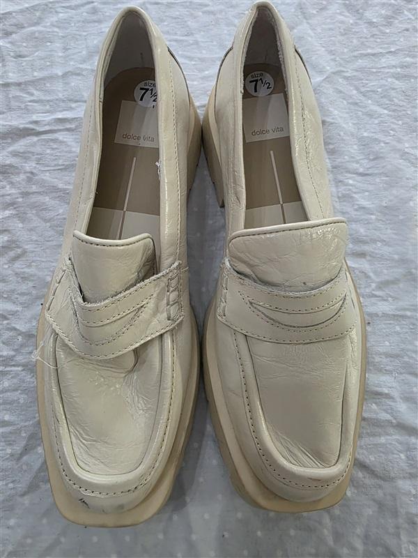 PO DV Dolce Vita 7.5 Lug Sole Penny Leather Loafers Ivory 132516