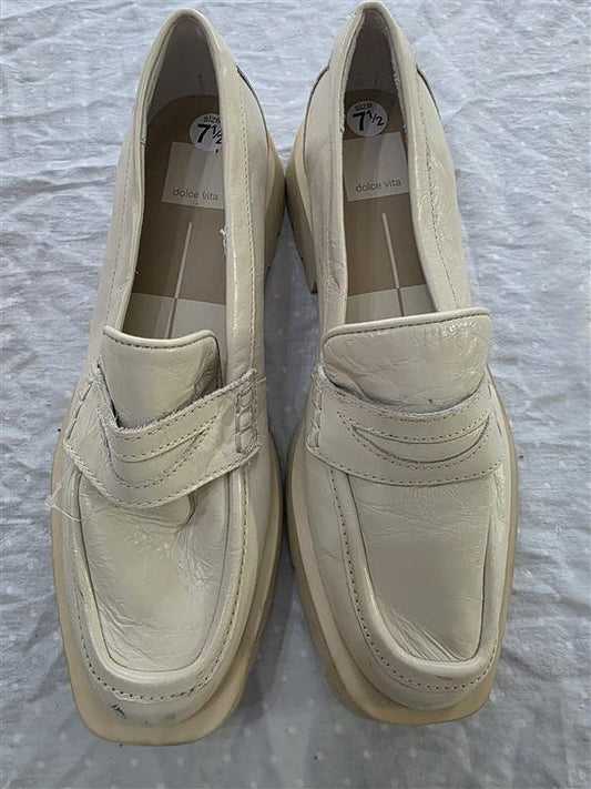 PO DV Dolce Vita 7.5 Lug Sole Penny Leather Loafers Ivory 132516