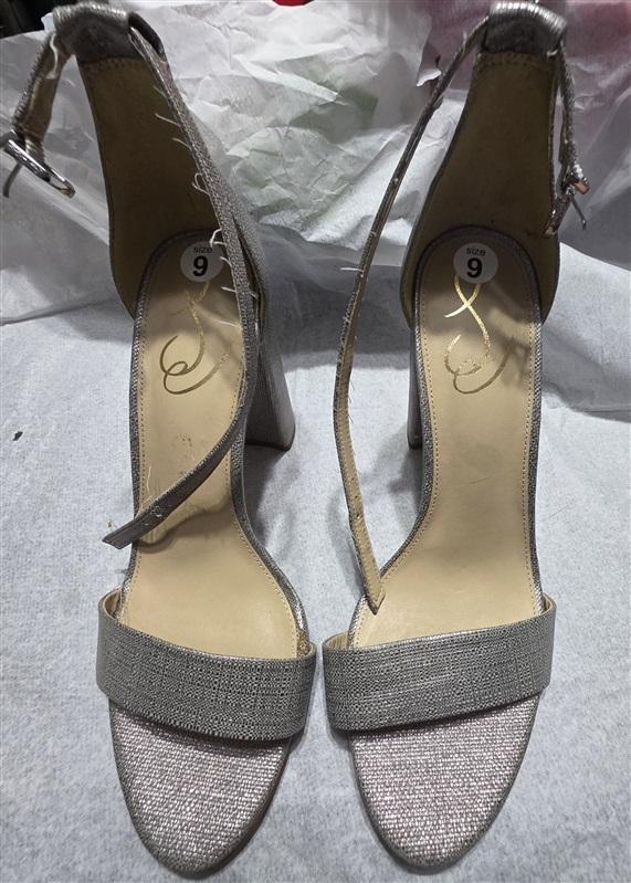 NWOTD Sam Edelman 9 Sculptural Metallic Silver Heel Ankle Strap Sandals 132520