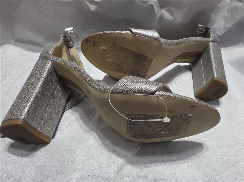 NWOTD Sam Edelman 9 Sculptural Metallic Silver Heel Ankle Strap Sandals 132520