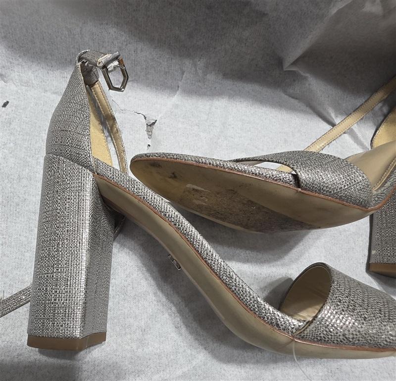 NWOTD Sam Edelman 9 Sculptural Metallic Silver Heel Ankle Strap Sandals 132520