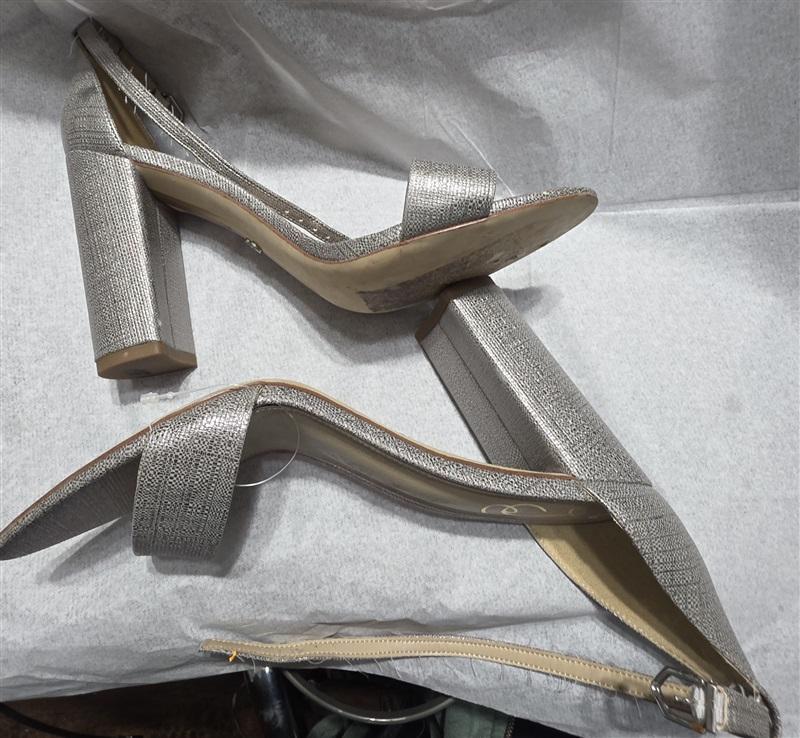 NWOTD Sam Edelman 9 Sculptural Metallic Silver Heel Ankle Strap Sandals 132520