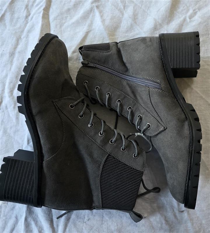 NWOT Market Spruce 8.5 Gray Lace Up Lug Ankle Boots Faux Suede 132522