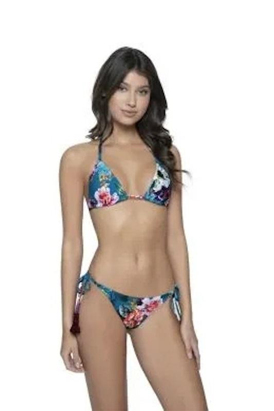 NWOT Pilyq PQ SM Spiritual Bloom Basic Triangle String Bikini Top Blue 132535