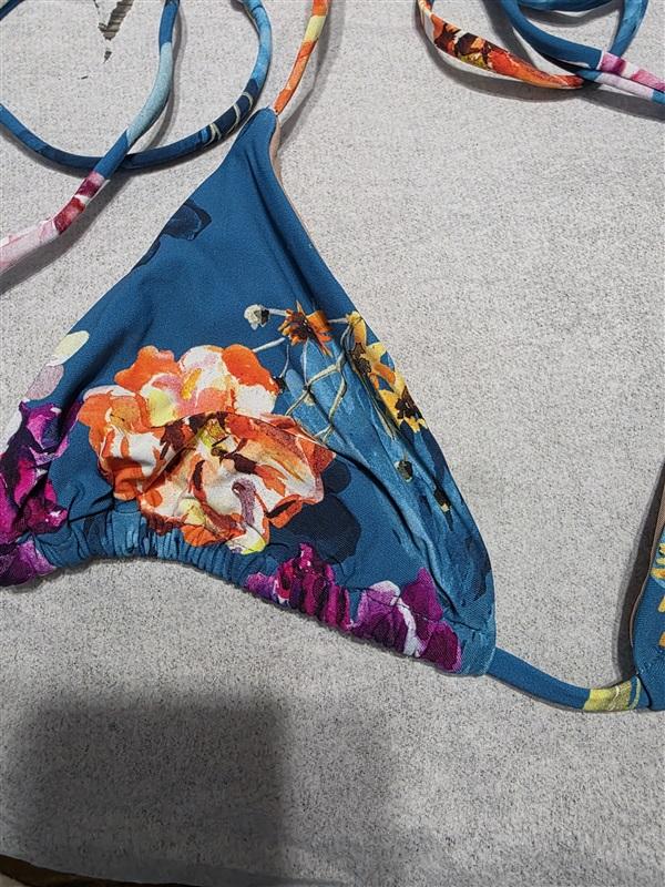 NWOT Pilyq PQ SM Spiritual Bloom Basic Triangle String Bikini Top Blue 132535