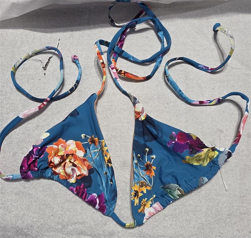 NWOT Pilyq PQ SM Spiritual Bloom Basic Triangle String Bikini Top Blue 132535