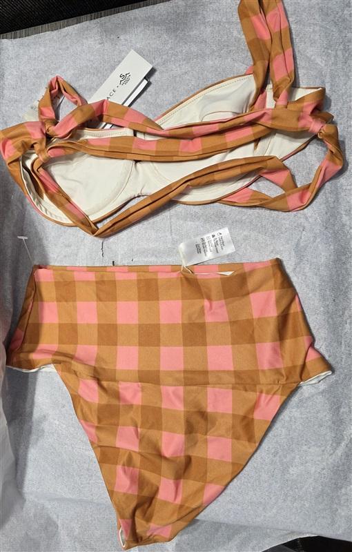 NWT L*Space SM Seaesta Surf Camellia Gingham Plaid Bikini Swim Top Bottom 132537