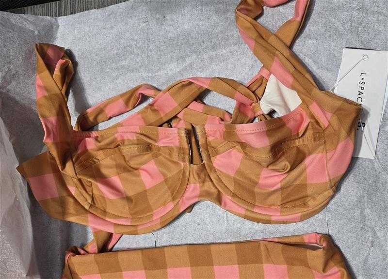 NWT L*Space SM Seaesta Surf Camellia Gingham Plaid Bikini Swim Top Bottom 132537