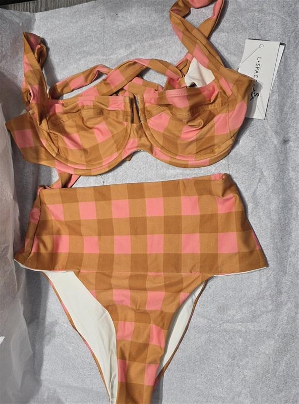NWT L*Space SM Seaesta Surf Camellia Gingham Plaid Bikini Swim Top Bottom 132537
