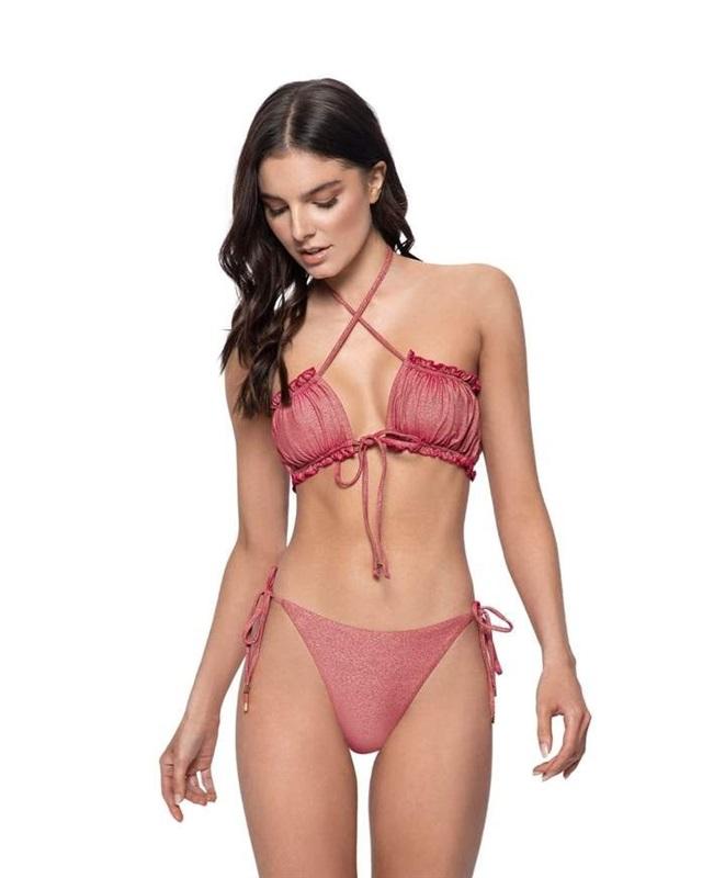 NWT Pilyq Arc Remi Ruched Bandeau Bikini Swim Top & Tie Side Bottom Red 132549