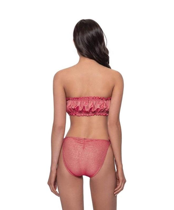 NWT Pilyq Arc Remi Ruched Bandeau Bikini Swim Top & Tie Side Bottom Red 132549