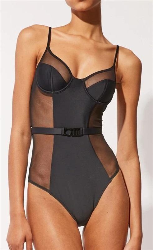 NWTD Solid & Striped S Anthropologie Spencer Mesh 1PC Swimsuit Black 132550