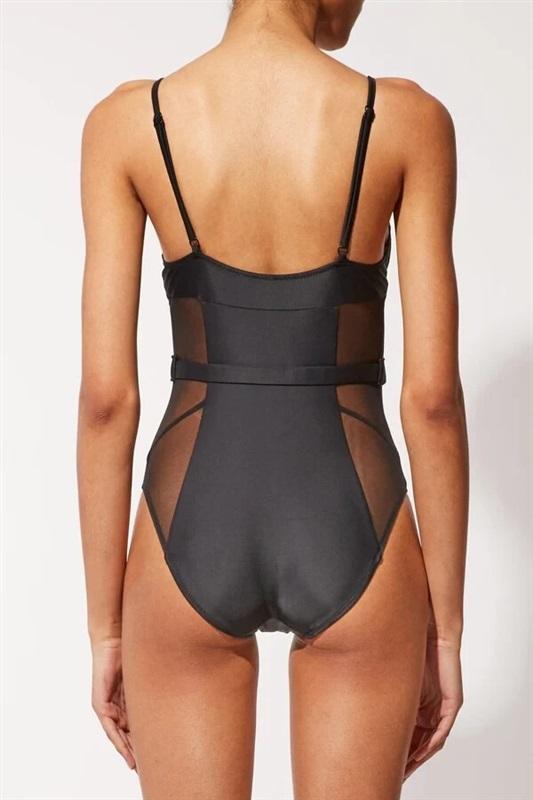 NWTD Solid & Striped S Anthropologie Spencer Mesh 1PC Swimsuit Black 132550