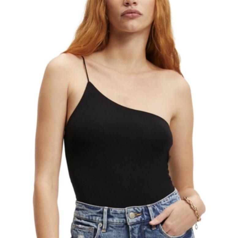 NWT Good American 2 or M 90s Good Touch One Shoulder Black Thong Bodysuit 132560