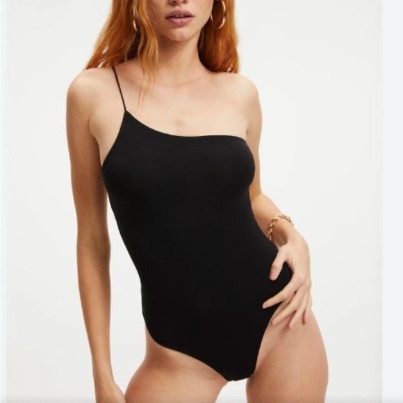 NWT Good American 2 or M 90s Good Touch One Shoulder Black Thong Bodysuit 132560