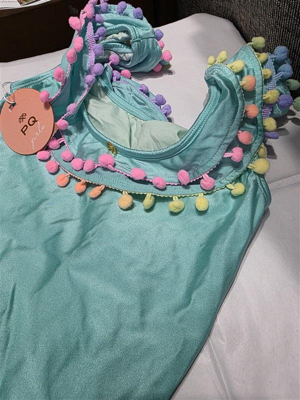 NWOT Pilyq 12 Girls Cotton Candy Pom Pom 1pc Aqua Green 132561