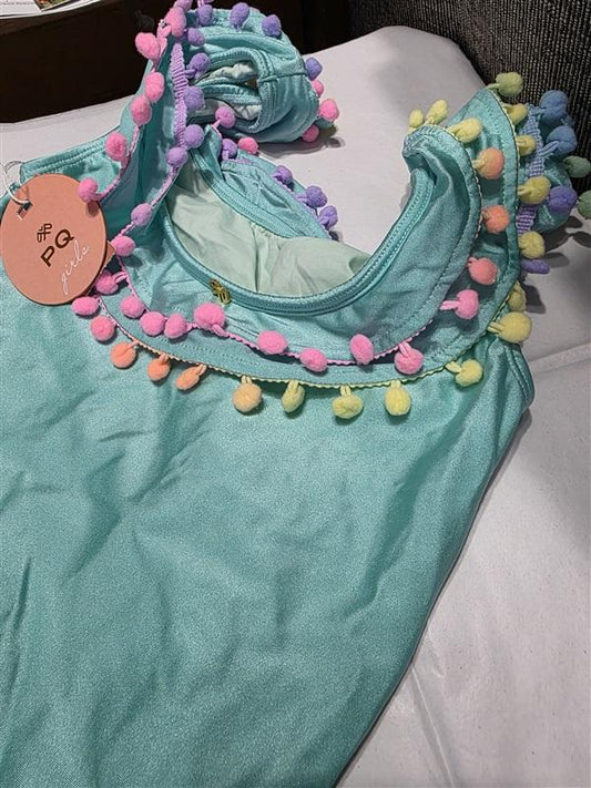 NWOT Pilyq 12 Girls Cotton Candy Pom Pom 1pc Aqua Green 132561