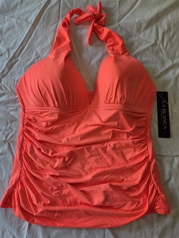 NWT La Blanca 4 Island Goddess Halter Tankini Top Swimsuit Top Orange 132567