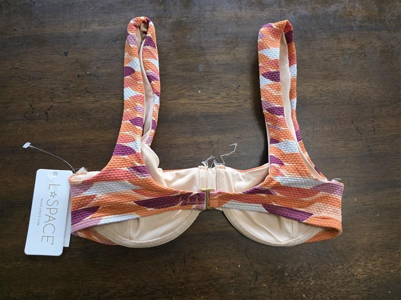 NWT L*Space XS Tori Orange Wine Stripe TWE Underwire Bikini Top 132570