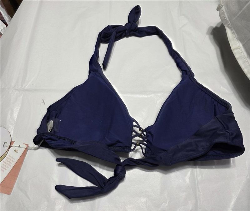 NWT PIlyq M Navy Blue Zen Braided Strappy Halter Bikini Top 132574