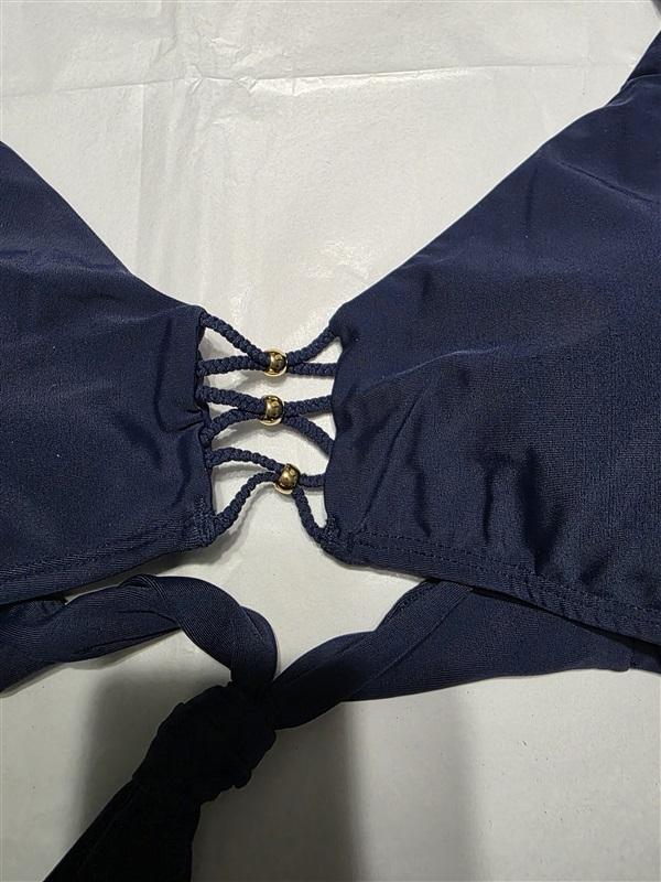 NWT PIlyq M Navy Blue Zen Braided Strappy Halter Bikini Top 132574
