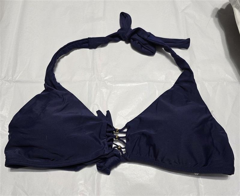 NWT PIlyq M Navy Blue Zen Braided Strappy Halter Bikini Top 132574