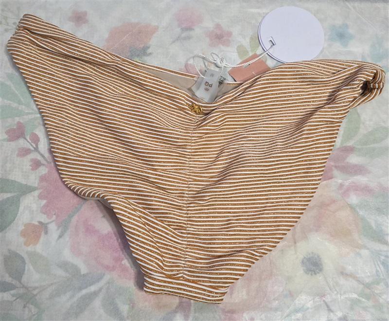 NWT PIlyq L APL Sparkle Stripe Basic Ruched Full Bikini Swim Bottom 132575