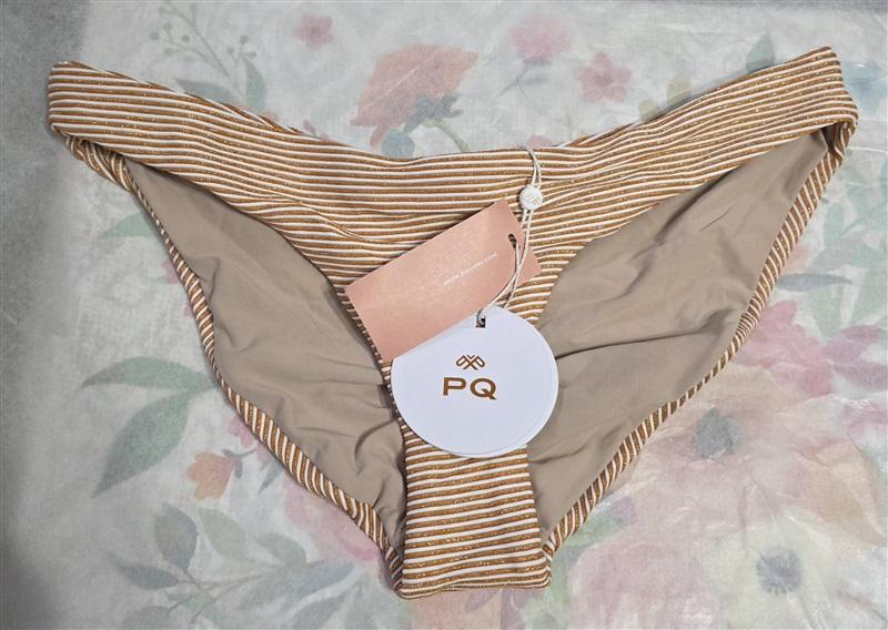 NWT PIlyq L APL Sparkle Stripe Basic Ruched Full Bikini Swim Bottom 132575