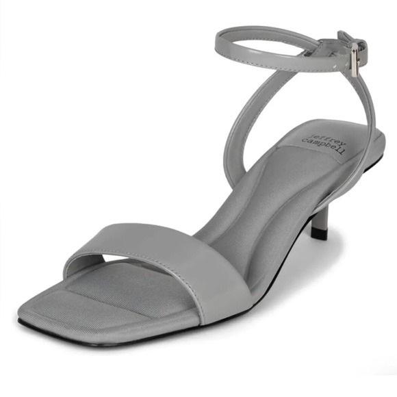NWOTD Jeffrey Campbell 6.5 Evoke Kitten Heel Ankle Wrap Sandals Gray 132576