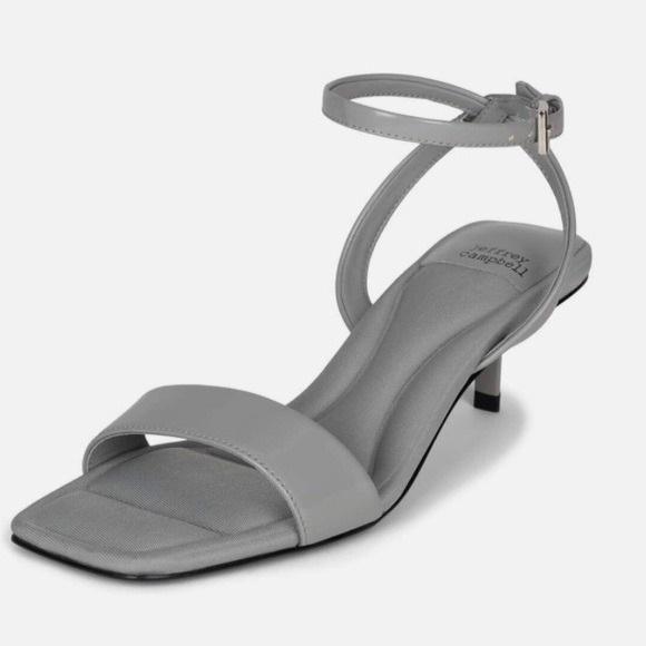 NWOTD Jeffrey Campbell 6.5 Evoke Kitten Heel Ankle Wrap Sandals Gray 132576