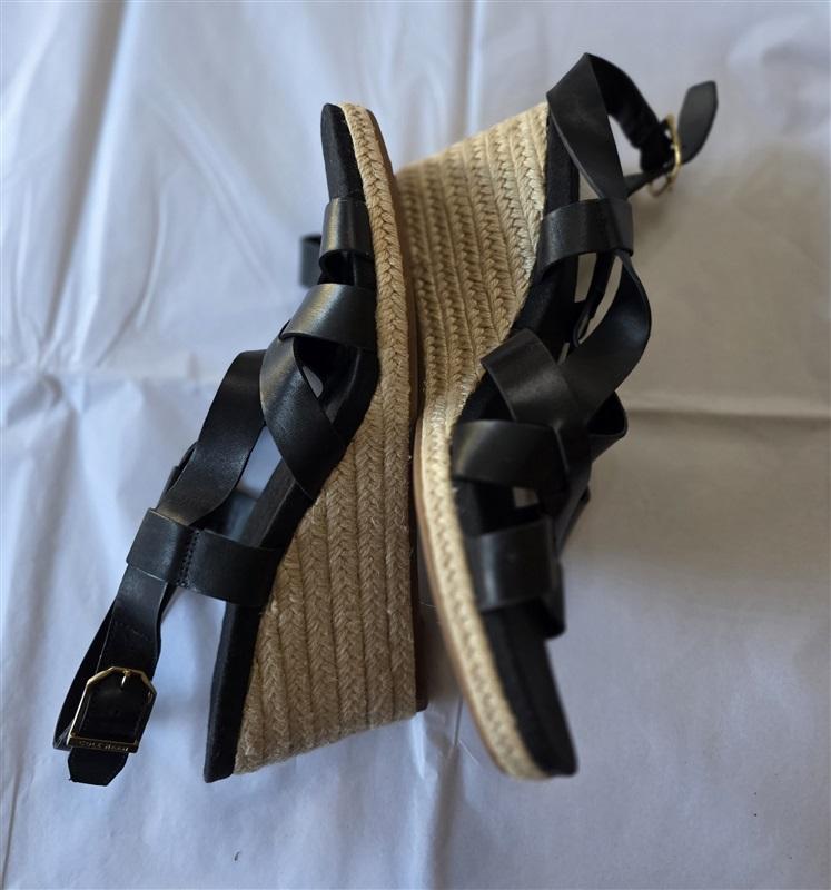 NWOT Cole Haan 9.5 Crystal Black Leather Wedge Strappy Sandals 132580